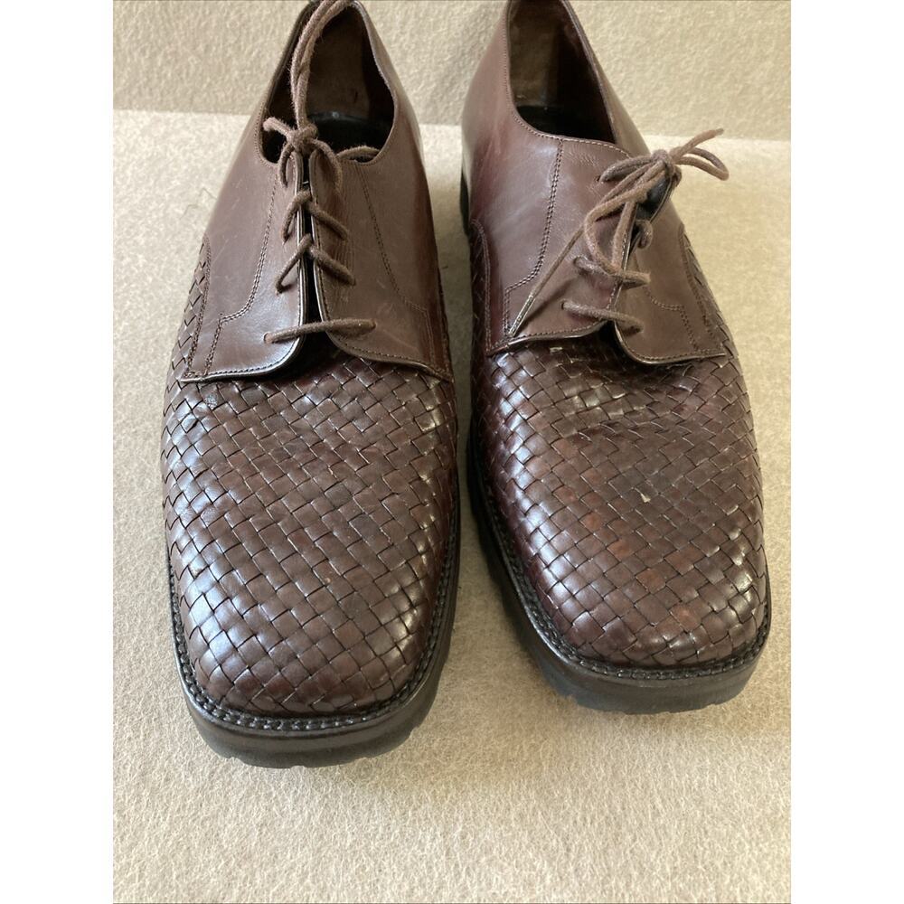 Mezlan Women’s Leather Woven Loafers Sz 9.5 New Brown Basket Weave oxford Vibram